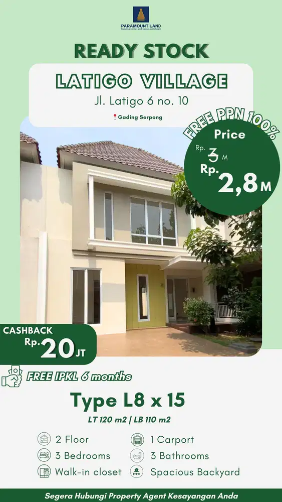 Rumah Cantik Latiga Village SIAP Huni L8;Di Gading Serpong