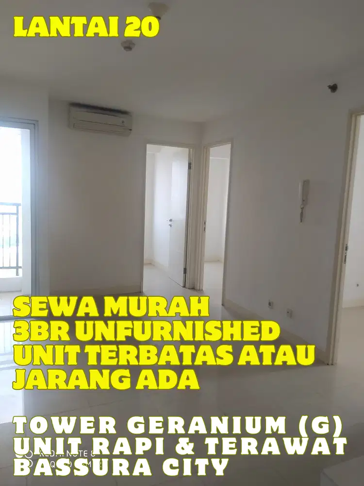 SEWA MURAH 3BR UNFURNISHED TOWER G APARTEMEN BASSURA CITY