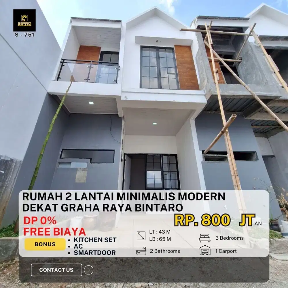 S751.Rumah 2Lt Minimalis Modern Nempel Graha Raya Bintaro Promo Dp0%