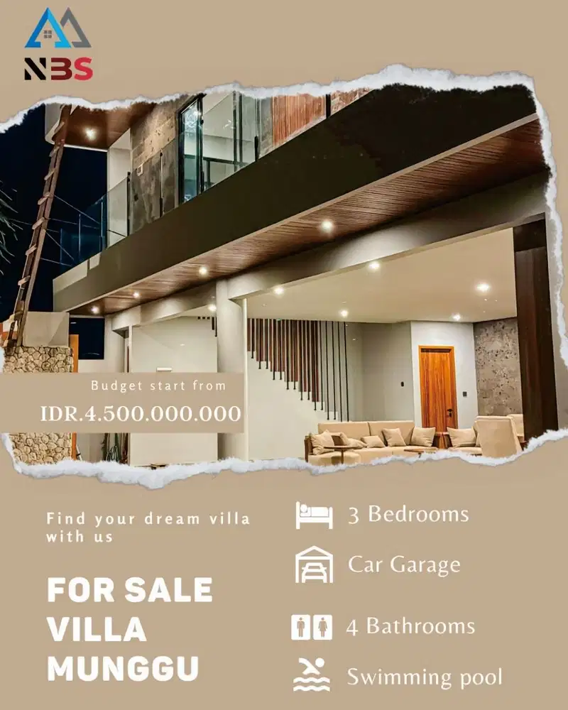 FOR SALE VILLA BRAND NEW FREEHOLD MUNGGU RICE FIELD VIEW