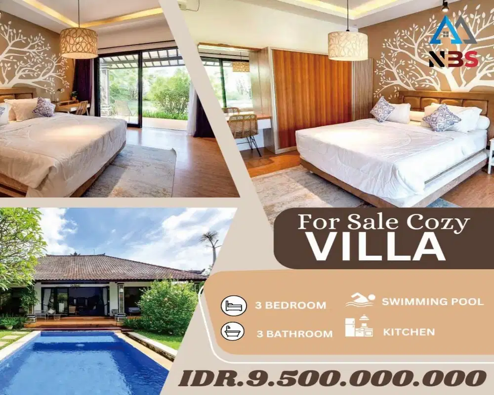 FREEHOLD. DIJUAL VILLA COZY LANTAI 1 UMALAS KEROBOKAN