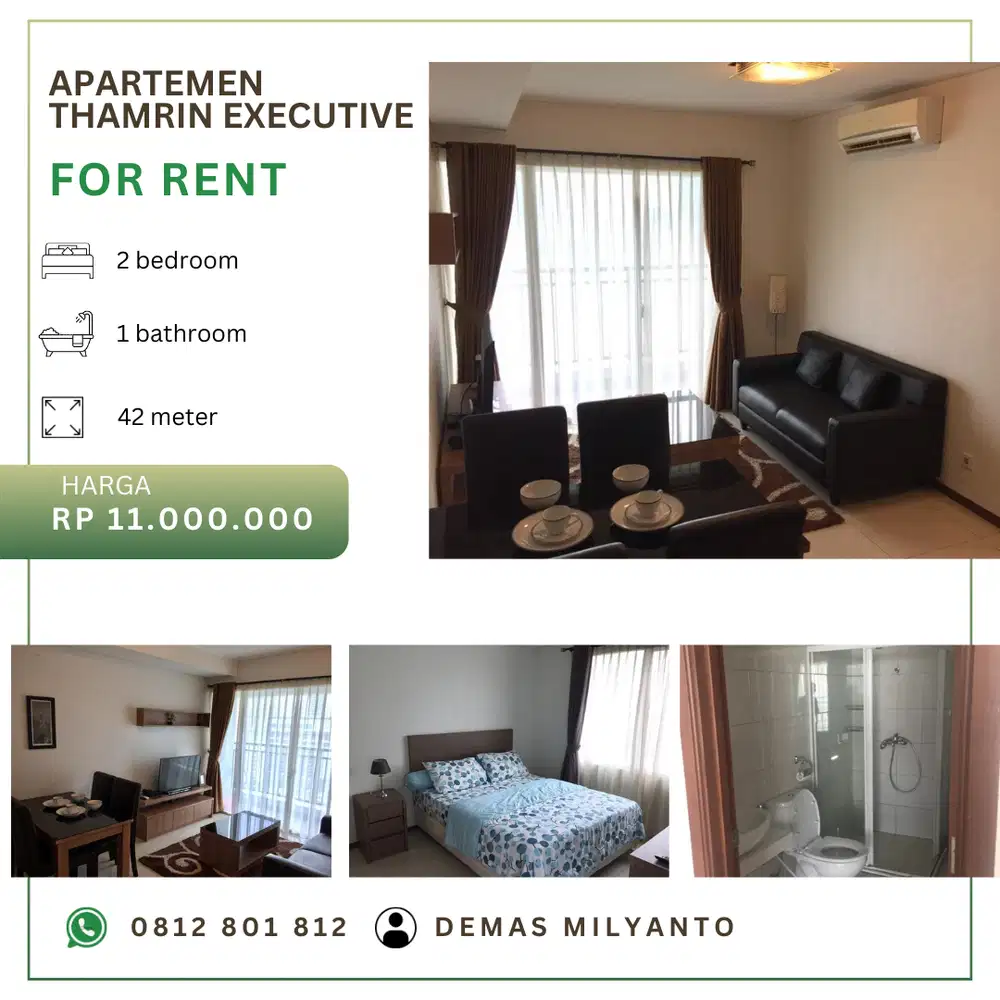 Disewakan Apartment Thamrin Executive 2BR Low Floor View Timur