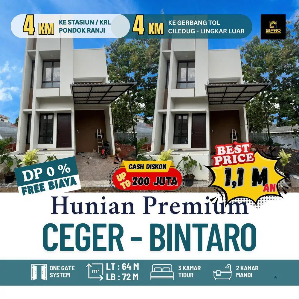 S814.Hunian 2t minimalis Eksklusif di Kawasan Perumahan Ceger Bintaro