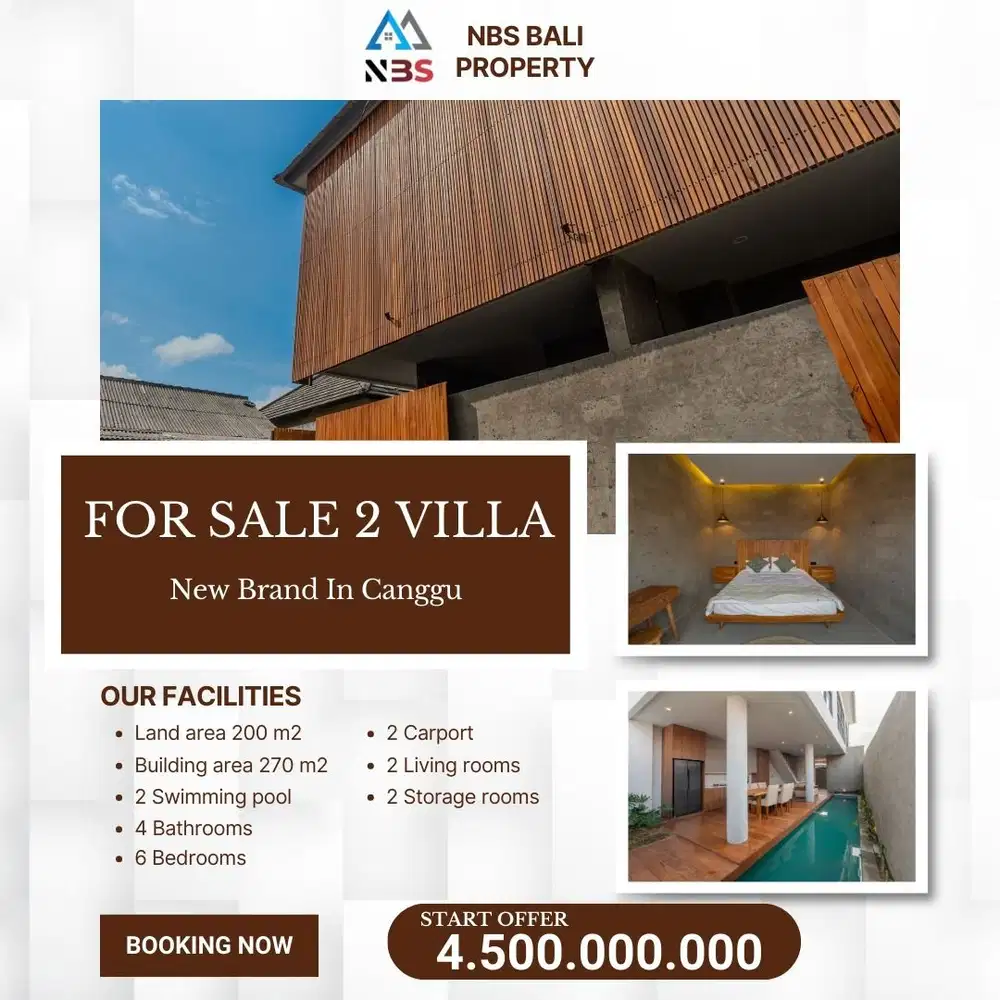 Dijual  2 unit Villa Mewah Kontemporer   brand New padonan Canggu Bali