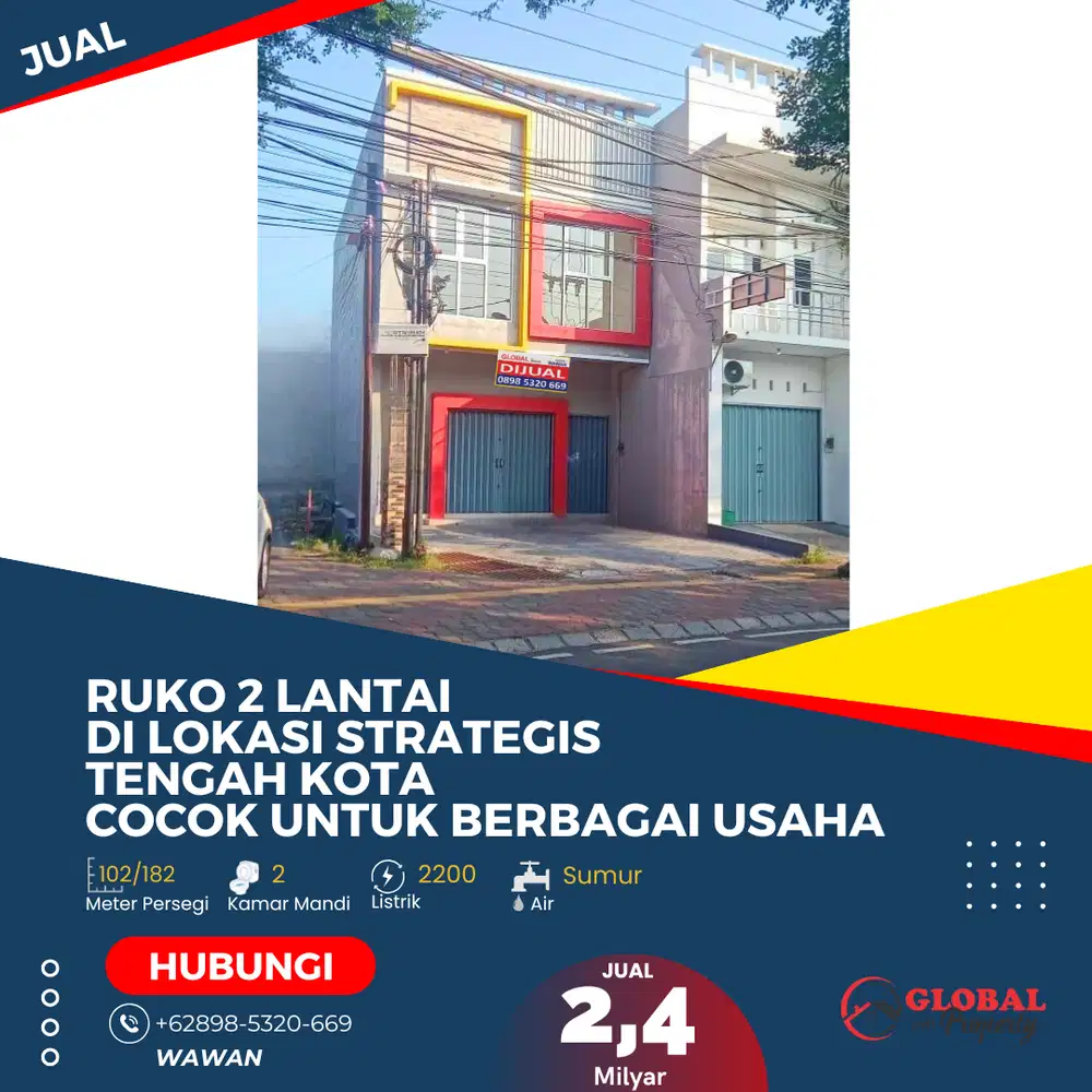 Ruko 2 Lantai Lokasi Strategis Tengah Kota, Cocok untuk Berbagai Usaha