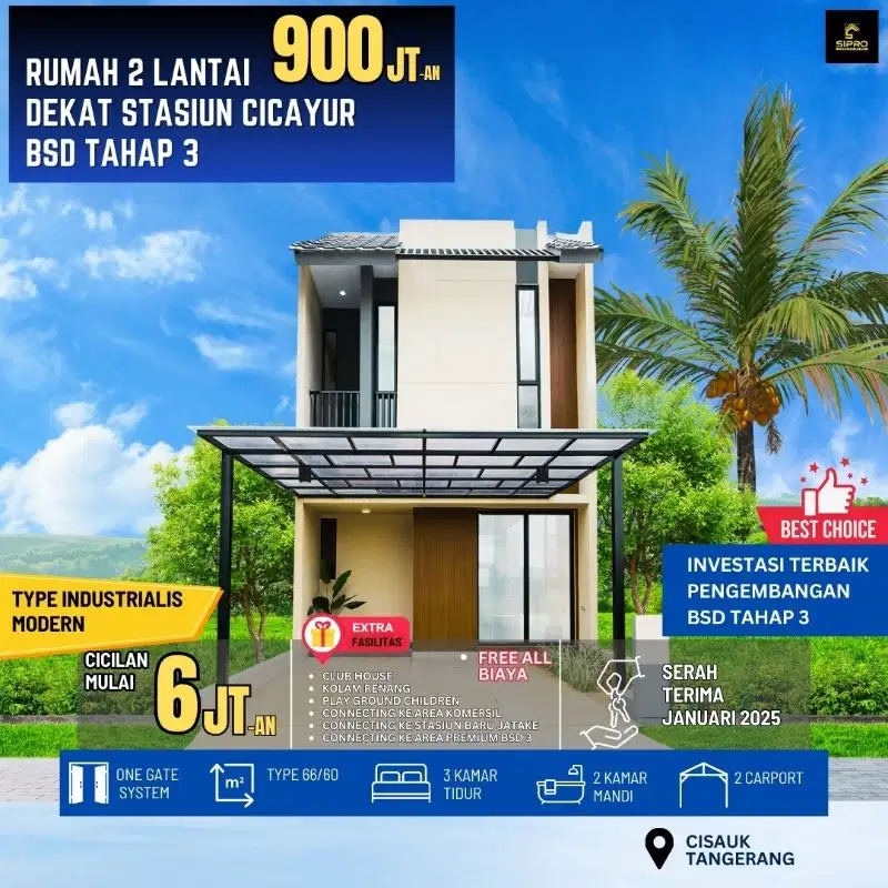 Rumah 2 Lt Siap Huni dikawasan BSD tahap 3 Harga Perdana Free Biaya2