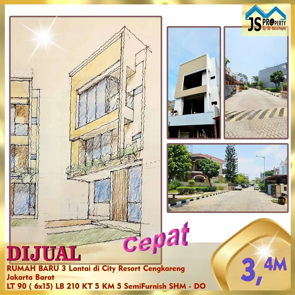 DIJUAL RUMAH BARU 3 LANTAI DI CITY RESORT CENGKARENG JAKARTA BARAT