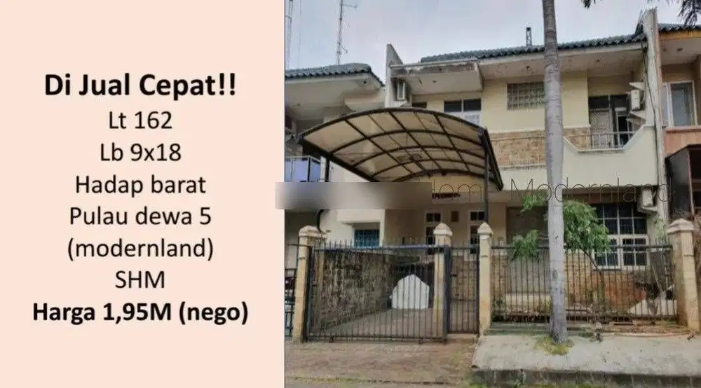 Dijual Cepat Rumah Di Cluster Pulau Dewa 5 Modernland Tangerang