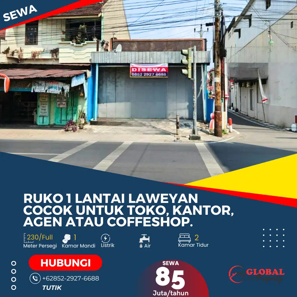 Ruko 1 Lantai Laweyan Cocok Untuk Toko, Kantor atau Agen