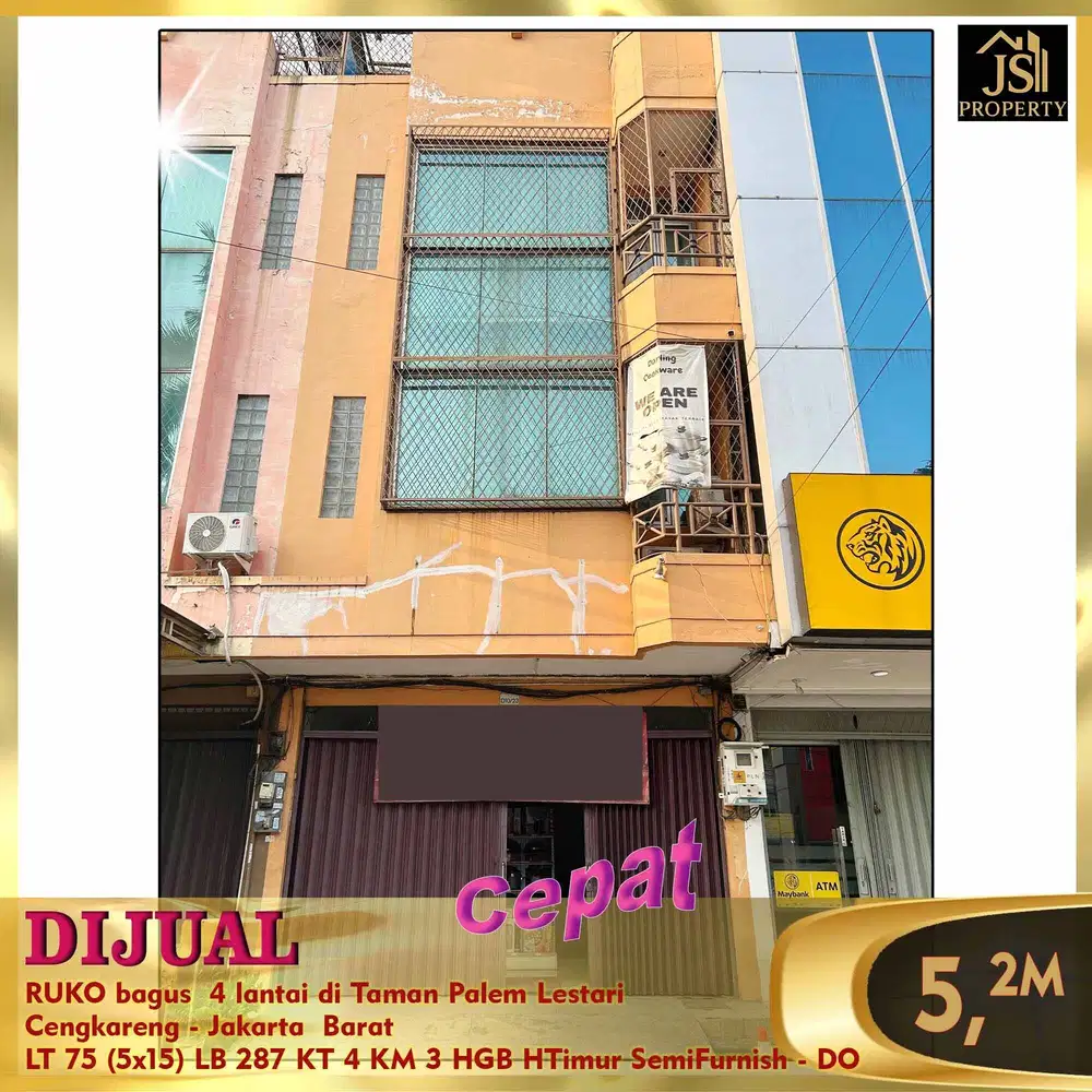 DIJUAL RUKO bagus  4 lantai di Taman Palem Lestari Jakarta BArat - DO