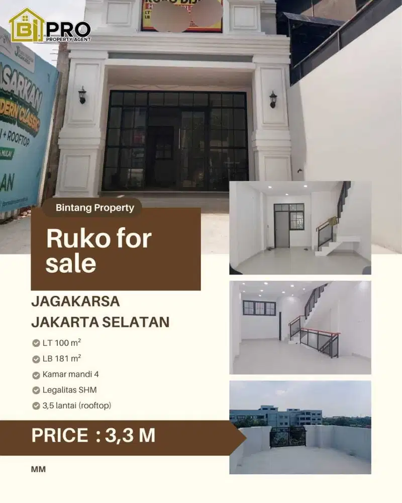 DIJUAL RUKO DI JAGAKARSA JAKARTA SELATAN SIAP PAKAI NEGO!!