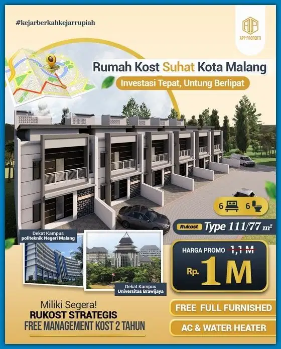 RUMAH KOS PREMIUM KOTA MALANG DEKAT KAMPUS ABM DAN UB JUGA POLTEK