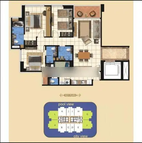 Dijual Condomonium Taman Anggrek Residence 3+1 BR Semi Furnished