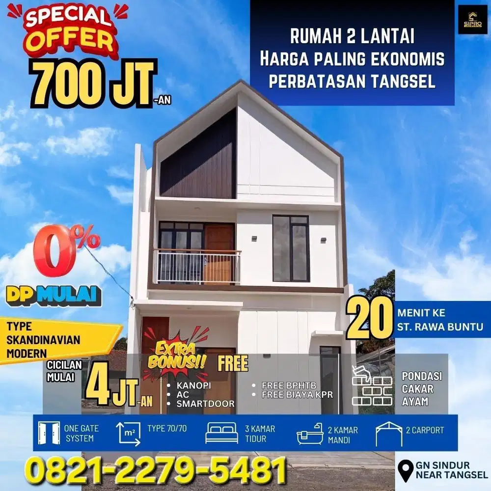 Rumah Cluster 2 Lantai Siap Huni dekat Stasiun Rawabuntu