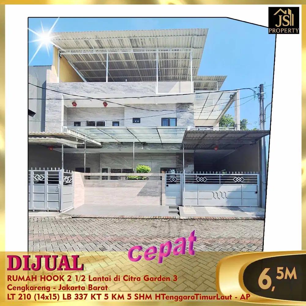 DIJUAL CEPAT RUMAH HOOK 2 1/2 Lantai di Citra Garden 3 Cengkareng - AP