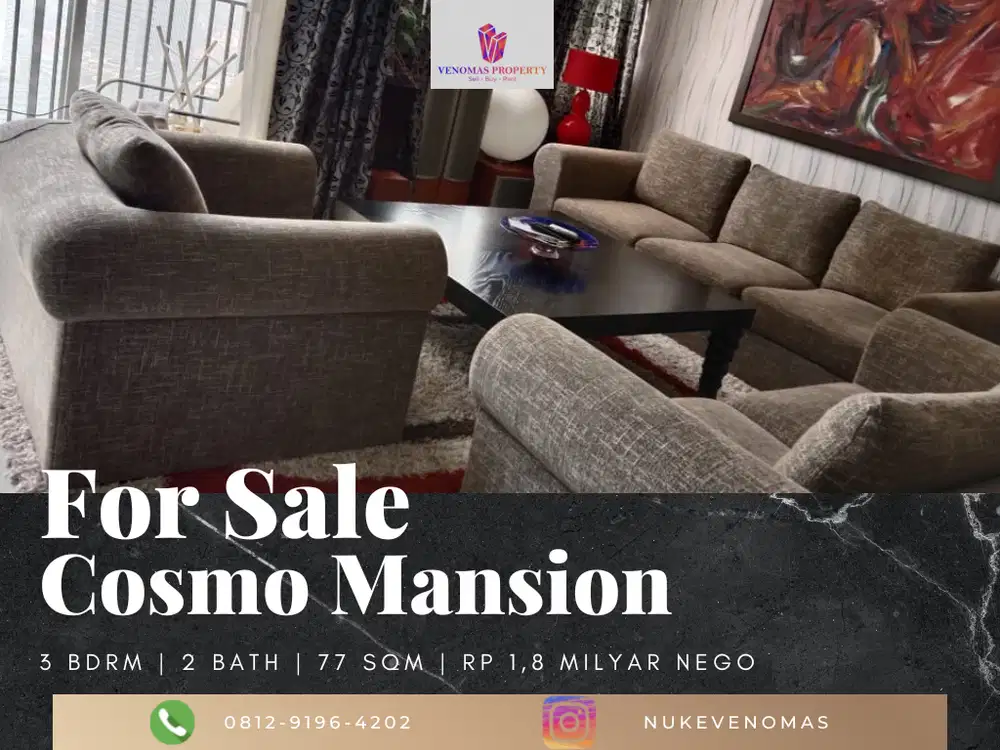 Dijual Apartement Cosmo Mansion 2 Bedrooms+1 Full Furnished View Timur