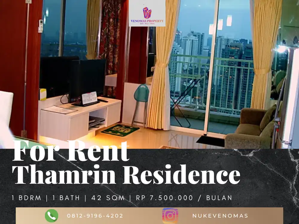 Disewakan Apartement Thamrin Residence 1BR Full Furnished Tower D