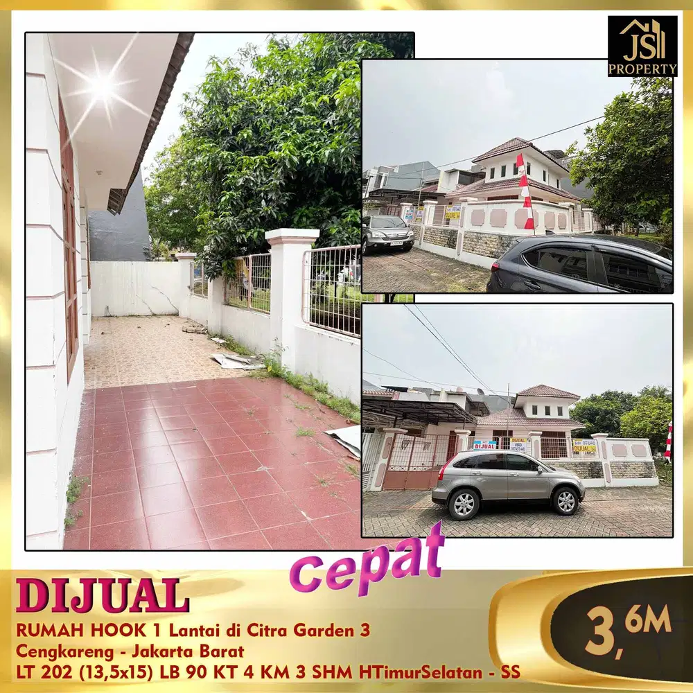 DIJUAL CEPAT RUMAH HOOK 1 Lantai di Citra Garden 3 Jakarta Barat - SS