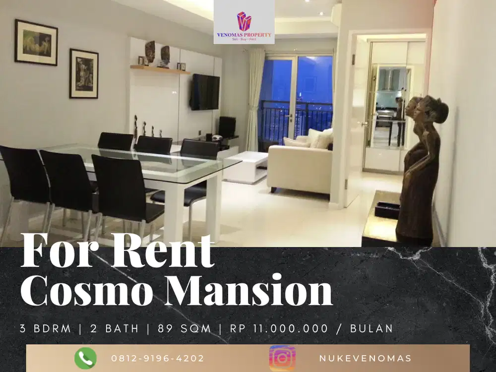 Disewakan Apartement Cosmo Mansion 2BR+1 Studyroom Full Renovation