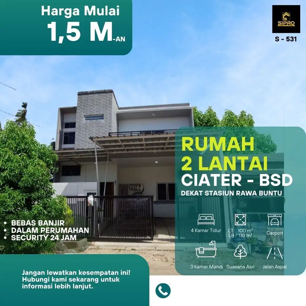 Rumah Cantik 2 lantai tanah bangunan luas lokasi strategis dekat BSD