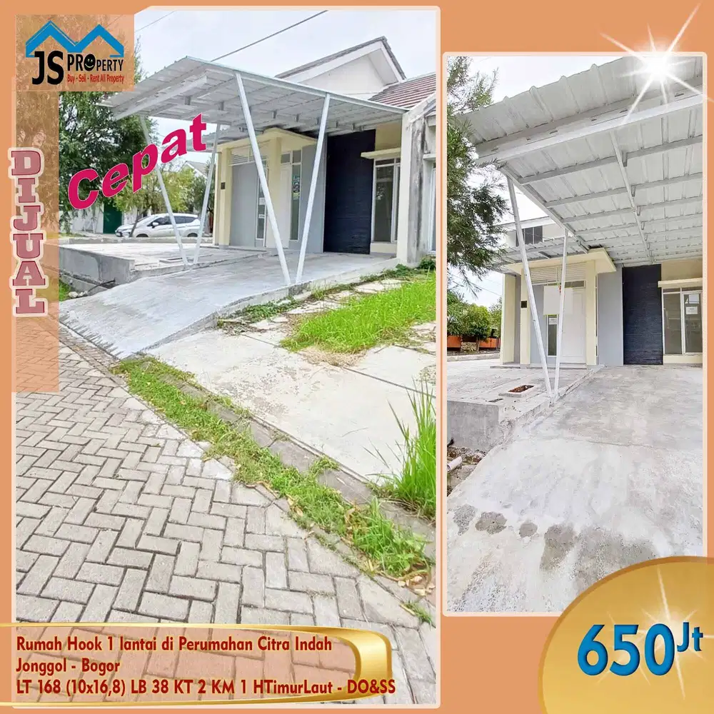 DIJUAL MURAH  Rumah Hook 1 lantai di Perumahan Citra Indah Jonggol Bgr -DO&SS