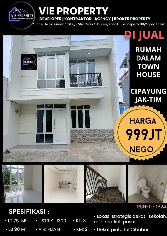 BANTING HARGA. DIJUAL MURAH RUMAH BARU DALAM TOWNHOUSE CIPAYUNG JAKTIM