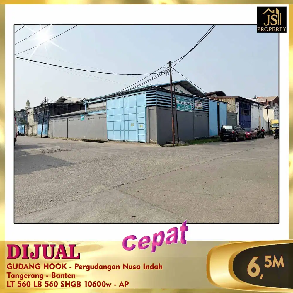DIJUAL CEPAT GUDANG HOOK - Pergudangan Nusa Indah  Tangerang - AP