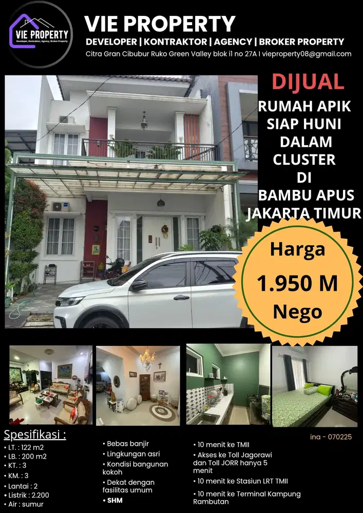 Rumah apik siap huni di Bambu Wulung Bambu Apus Jakarta Timur