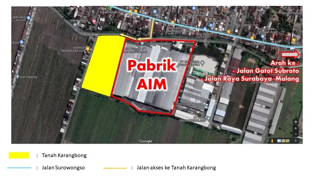 Karangbong gedangan sidoarjo samping pabrik aim