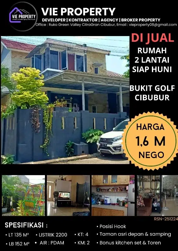 DIJUAL CEPAT, RUMAH HOOK SIAP HUNI CIBUBUR BUKIT GOLF