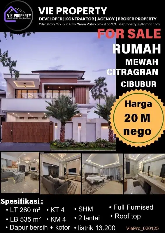 JUAL CEPAT DIJUAL RUMAH MEWAH FULL FURNISHED DI CIBUBUR CITRA GRAN