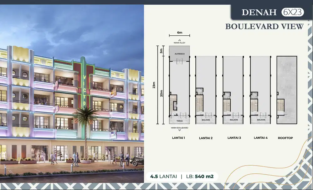 Rukan 4 Lantai Soho Miami Ocean dengan view menghadap pantai di PIK 2