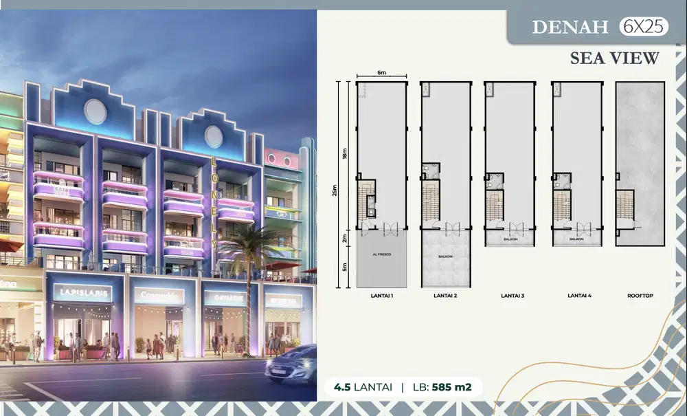 Rukan 4 Lantai Soho Miami Ocean dengan view menghadap pantai di PIK 2