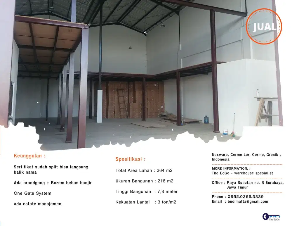 jual murah gudang 2 unit jadi 1 samping pintu tol Gresik  The EdGe