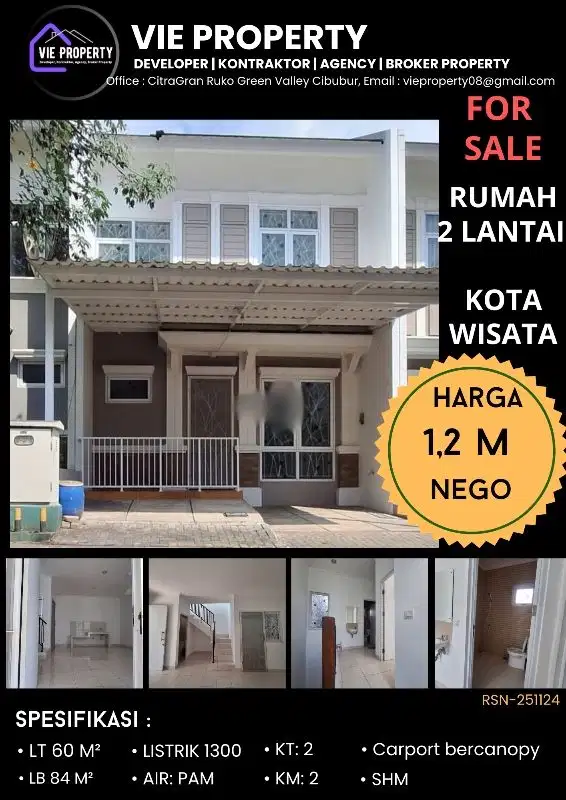 DIJUAL CEPAT MURAH RUMAH CIBUBUR KOTA WISATA