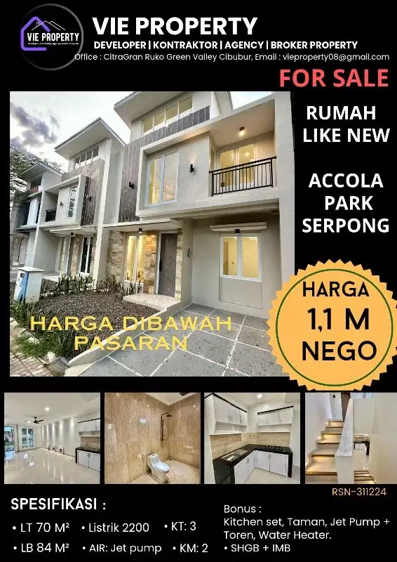 TERMURAH DIBAWAH PASARAN, RUMAH SIAP HUNI SERPONG ACCOLA PARK