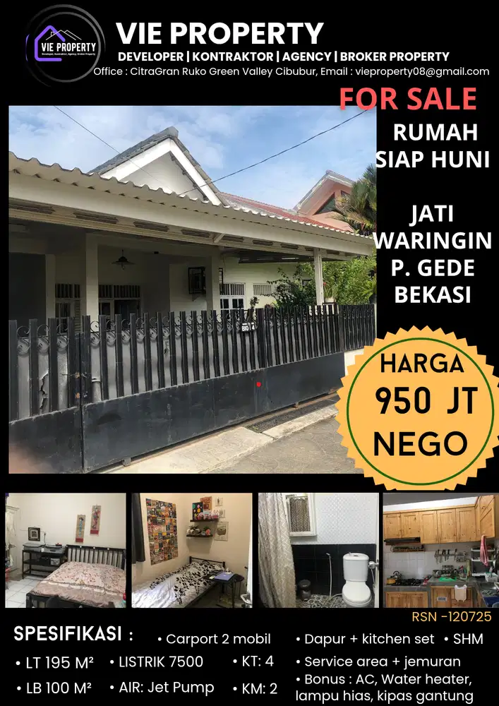 DIJUAL RUMAH LUAS SIAP HUNI JATI WARINGIN PONDOK GEDE BEKASI