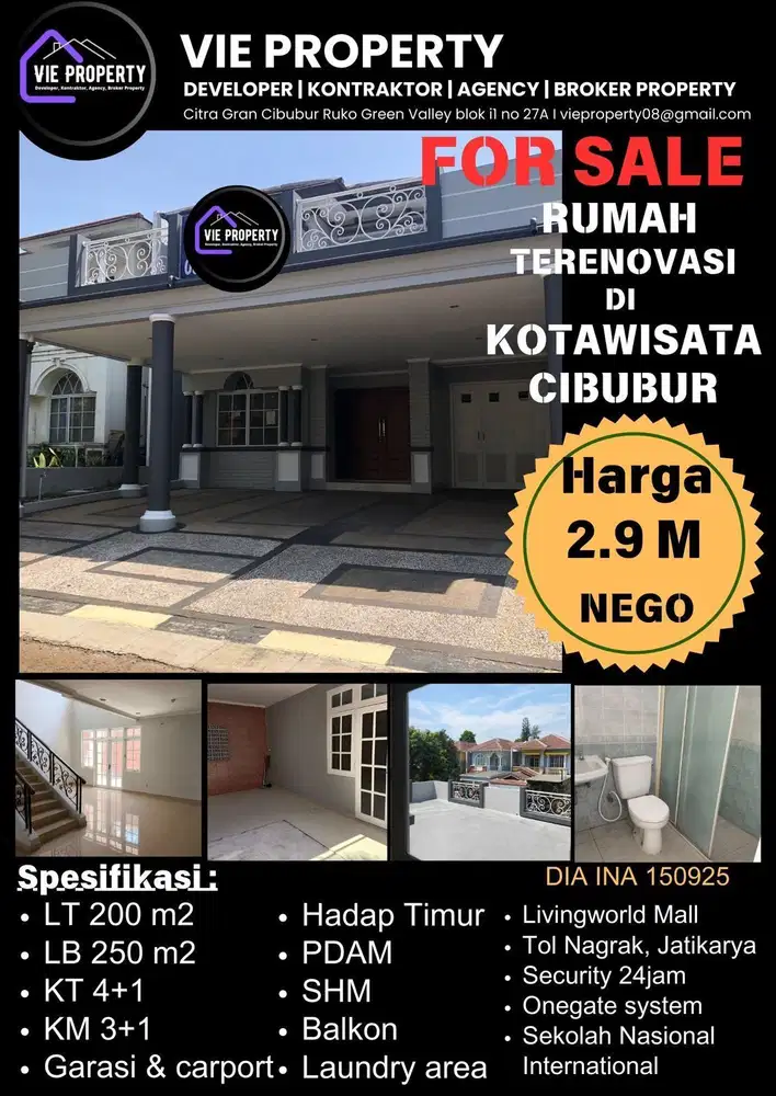 Rumah apik bersih siap huni di Kota Wisata Cibubur