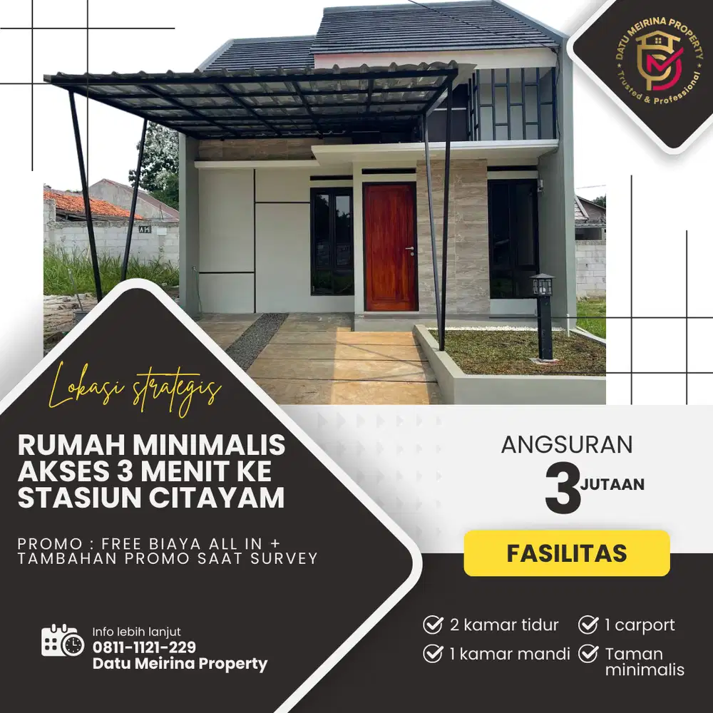 Termurah Rumah siap huni Free biaya akses 3 menit ke stasiun citayam