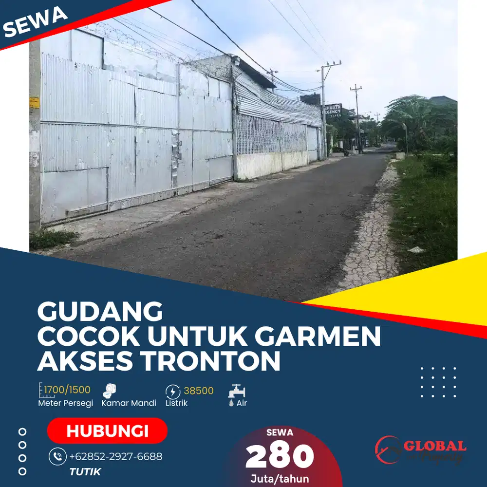 Gudang Luas Akses Truk Tronton Cocok Untuk Garmen Area Jaten