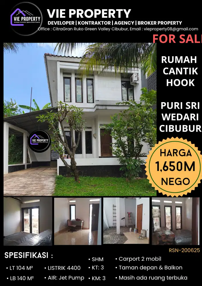 DIJUAL MURAH! RUMAH HOOK SIAP HUNI DI PURI SRIWEDARI CIBUBUR