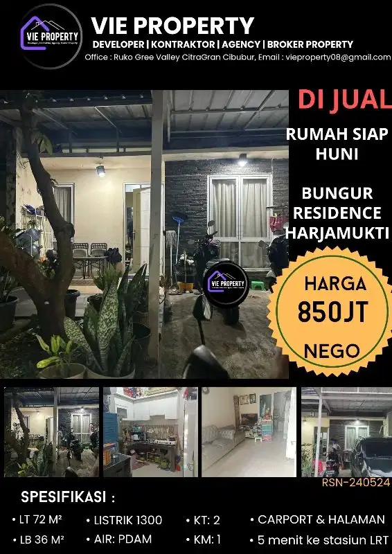 5 MENIT DARI LRT HARJAMUKTI, DIJUAL MURAH RUMAH SIAP HUNI