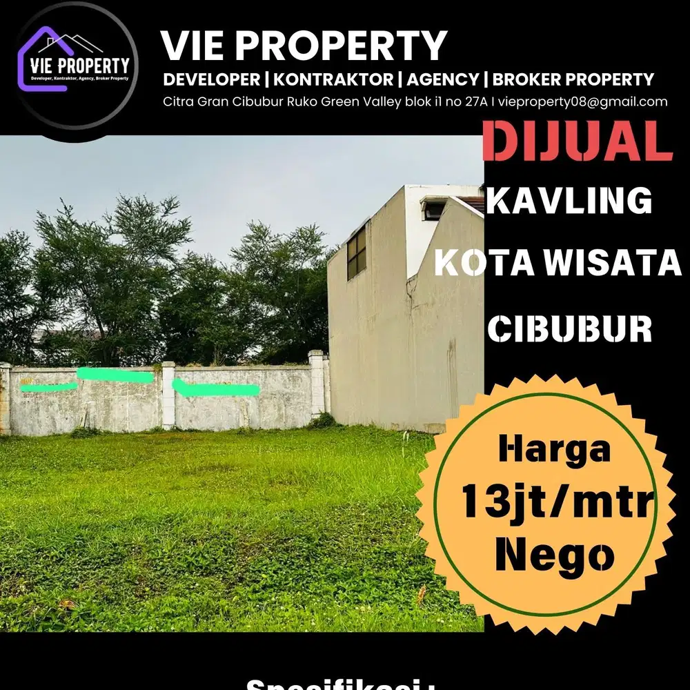 Dijual Kavling dalam cluster terdepan kota wisata cibubur