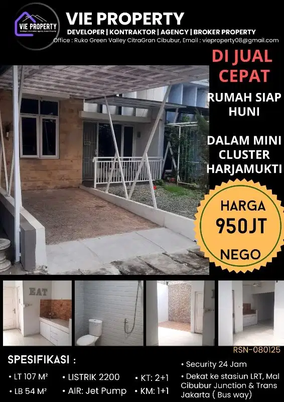TURUN HARGA JUAL CEPAT RUMAH SIAP HUNI DEKAT STASIUN LRT HARJAMUKTI