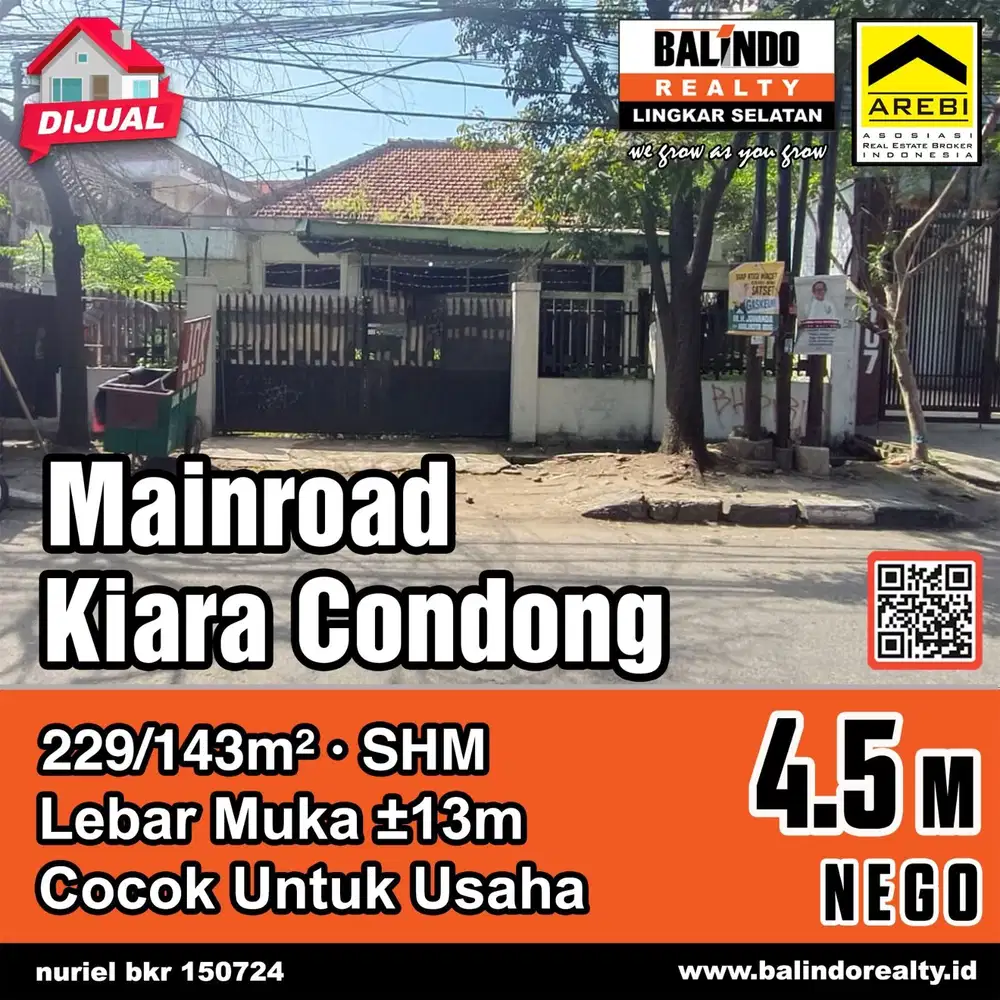 Kircon Mainroad Dekat Kiara Park Bandung Kota, SHM, Cocok Untuk Usaha