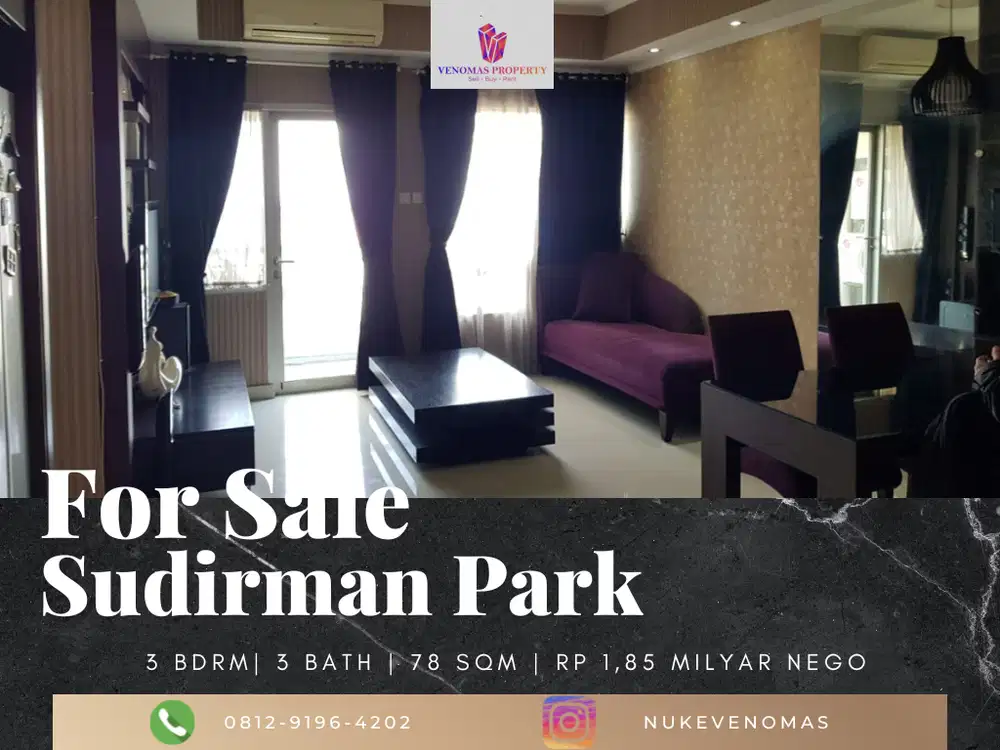 Dijual Apartemen Sudirman Park 3 Bedroom Furnished Middle Floor