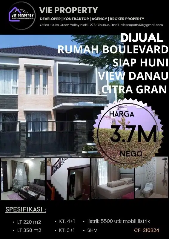 DIJUAL CEPAT RUMA BOULEVARD VIEW DANAU CITRA GRAN CIBUBUR