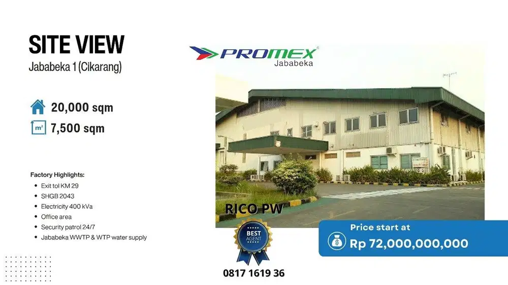 Jual Pabrik Gudang Siap Produksi Cikarang Jababeka Industri Kawasan Mu