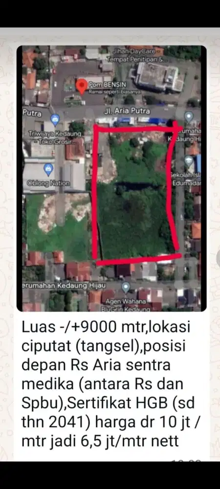 Di jual cepat tanah seluas -/+ 9000m²