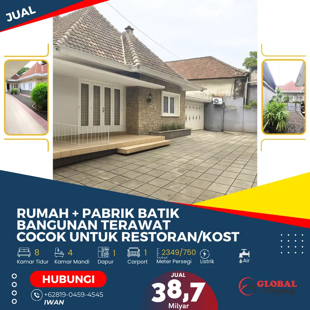 Rumah dan Pabrik Batik Bangunan Terawat Cocok Untuk Resto atau Kost